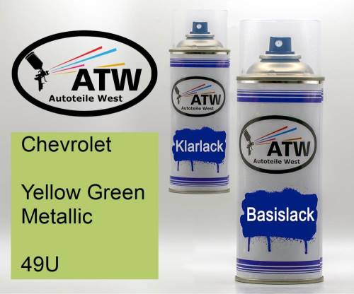 Chevrolet, Yellow Green Metallic, 49U: 400ml Sprühdose + 400ml Klarlack - Set, von ATW Autoteile West.